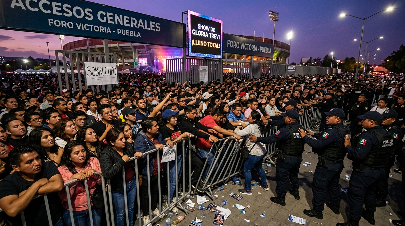 Caos y empujones en Puebla: Sobrecapacidad en el concierto de Gloria Trevi desata tensión